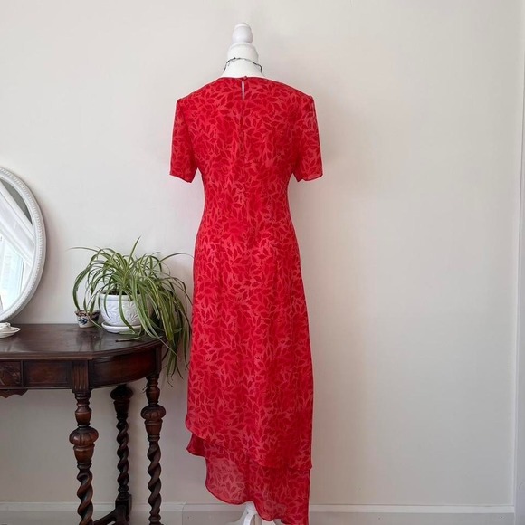 Vintage floral tiered maxidress orange red womens sz 12 cap sleeves fairycore - Picture 6 of 7